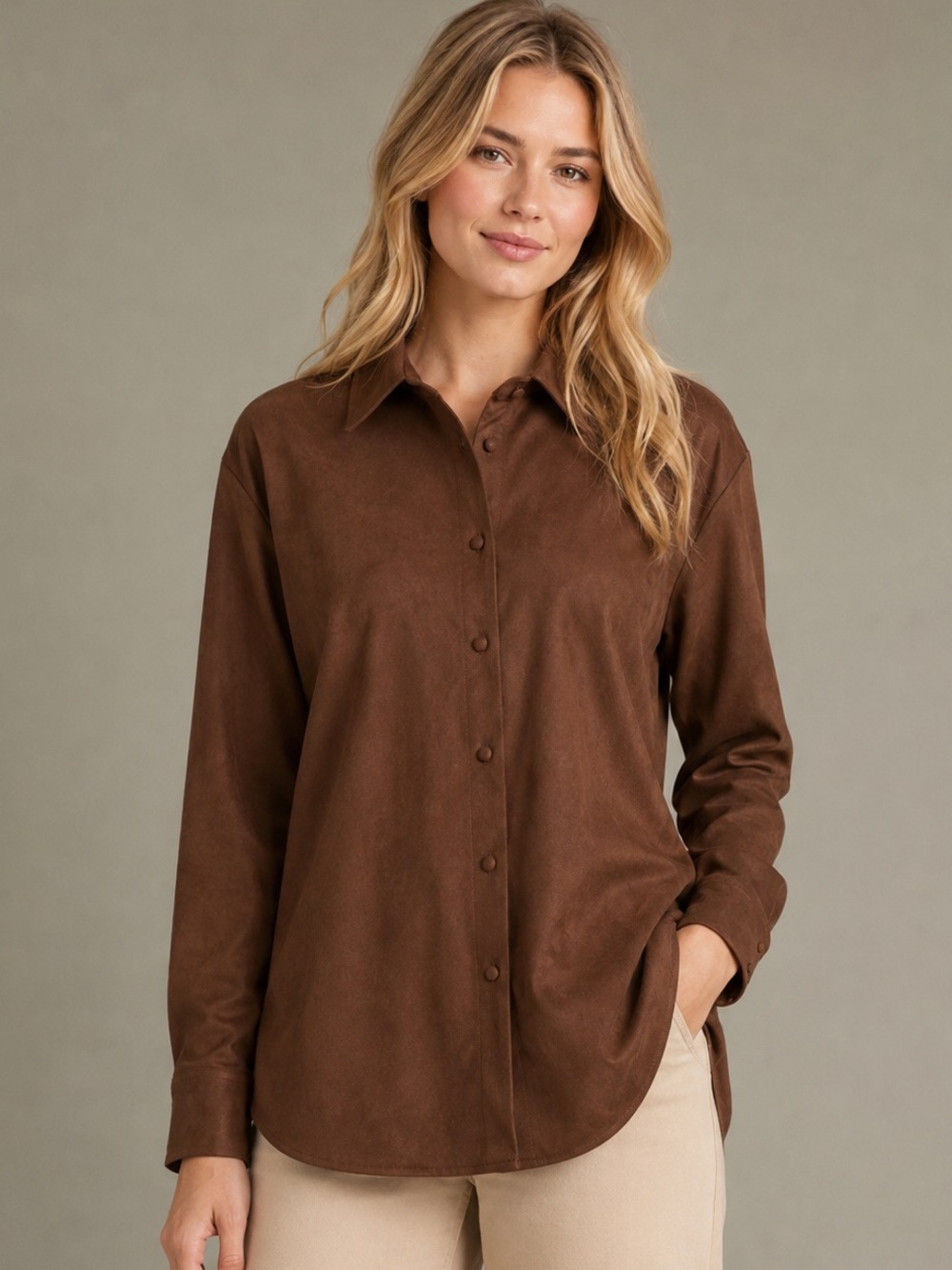 Antonio Melani Paulalexis Faux Suede Long Sleeve Shirt Sz 6 NWT